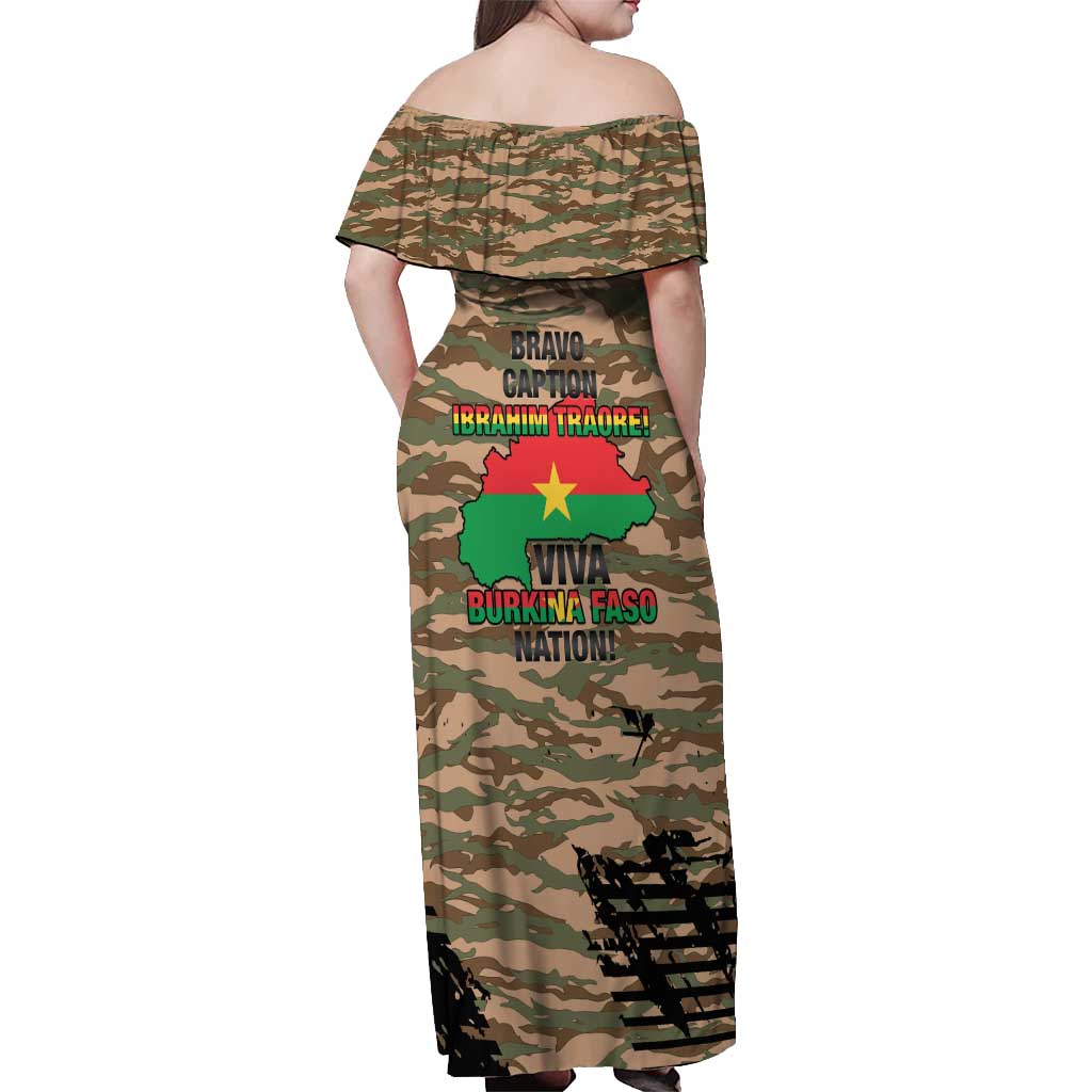 Burkina Faso Military Off Shoulder Maxi Dress Bravo Caption Traore! Viva Burkina Faso Nation!