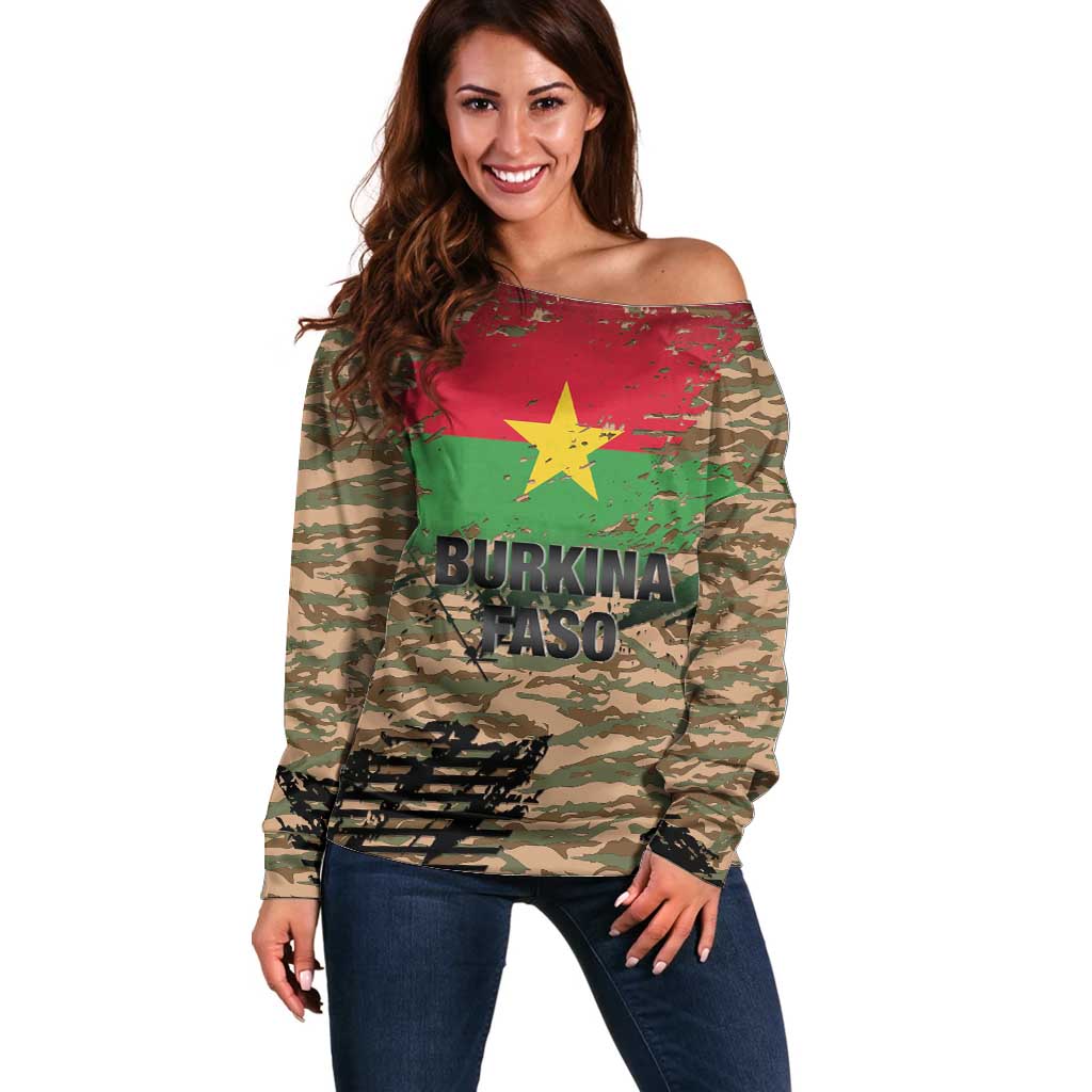 Burkina Faso Military Off Shoulder Sweater Bravo Caption Traore! Viva Burkina Faso Nation!