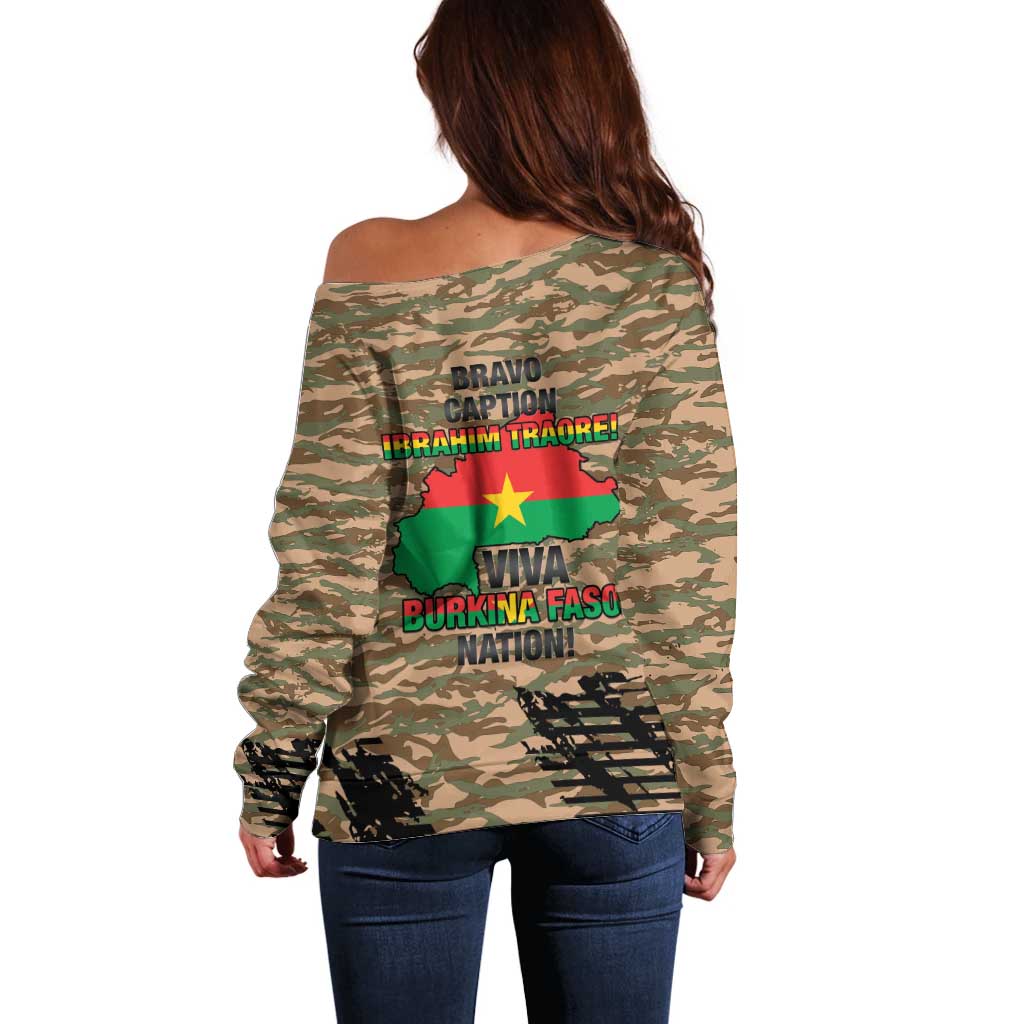Burkina Faso Military Off Shoulder Sweater Bravo Caption Traore! Viva Burkina Faso Nation!