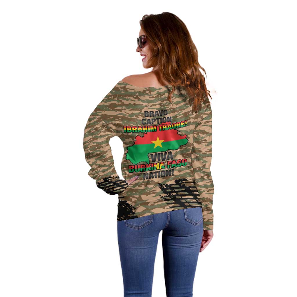 Burkina Faso Military Off Shoulder Sweater Bravo Caption Traore! Viva Burkina Faso Nation!