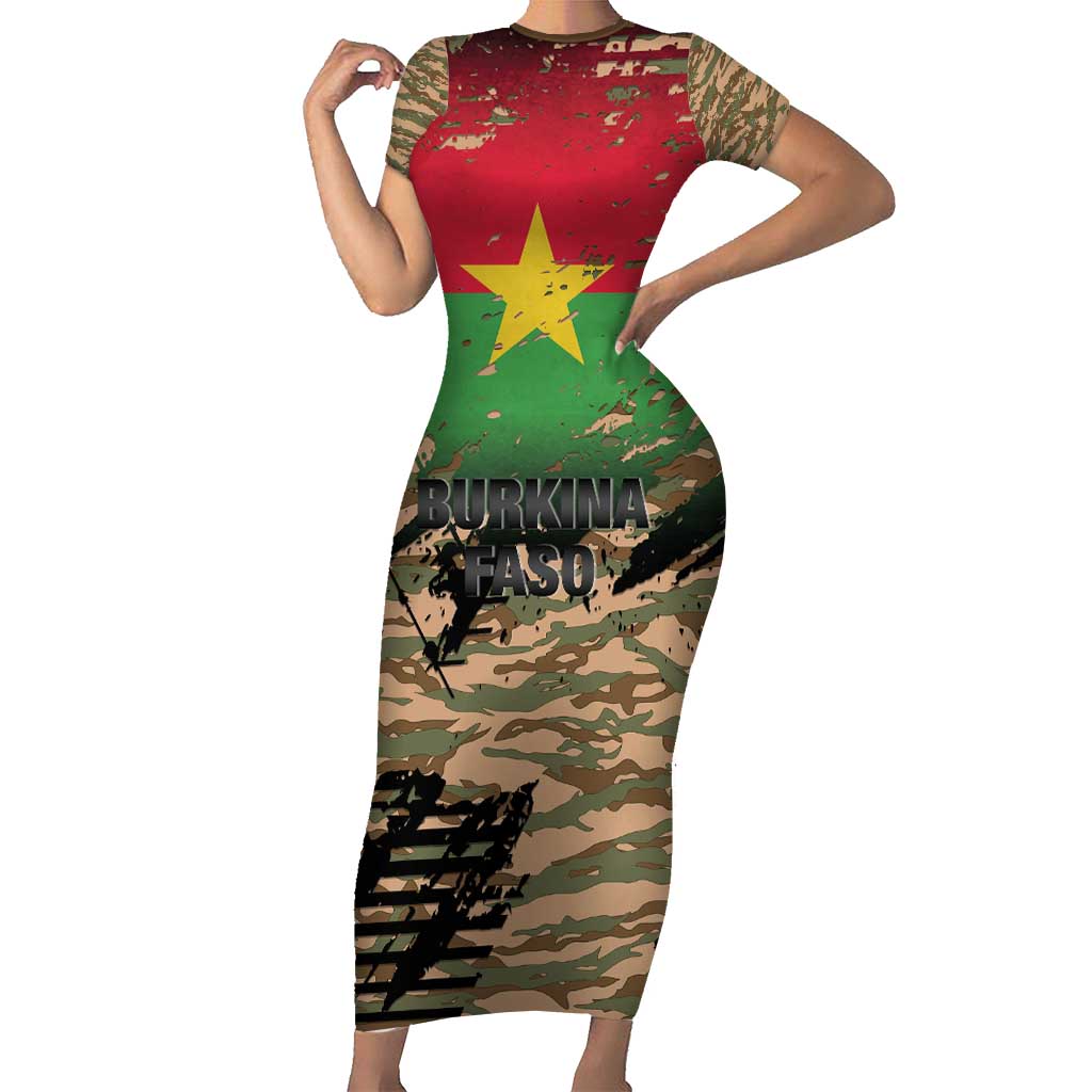 Burkina Faso Military Short Sleeve Bodycon Dress Bravo Caption Traore! Viva Burkina Faso Nation!