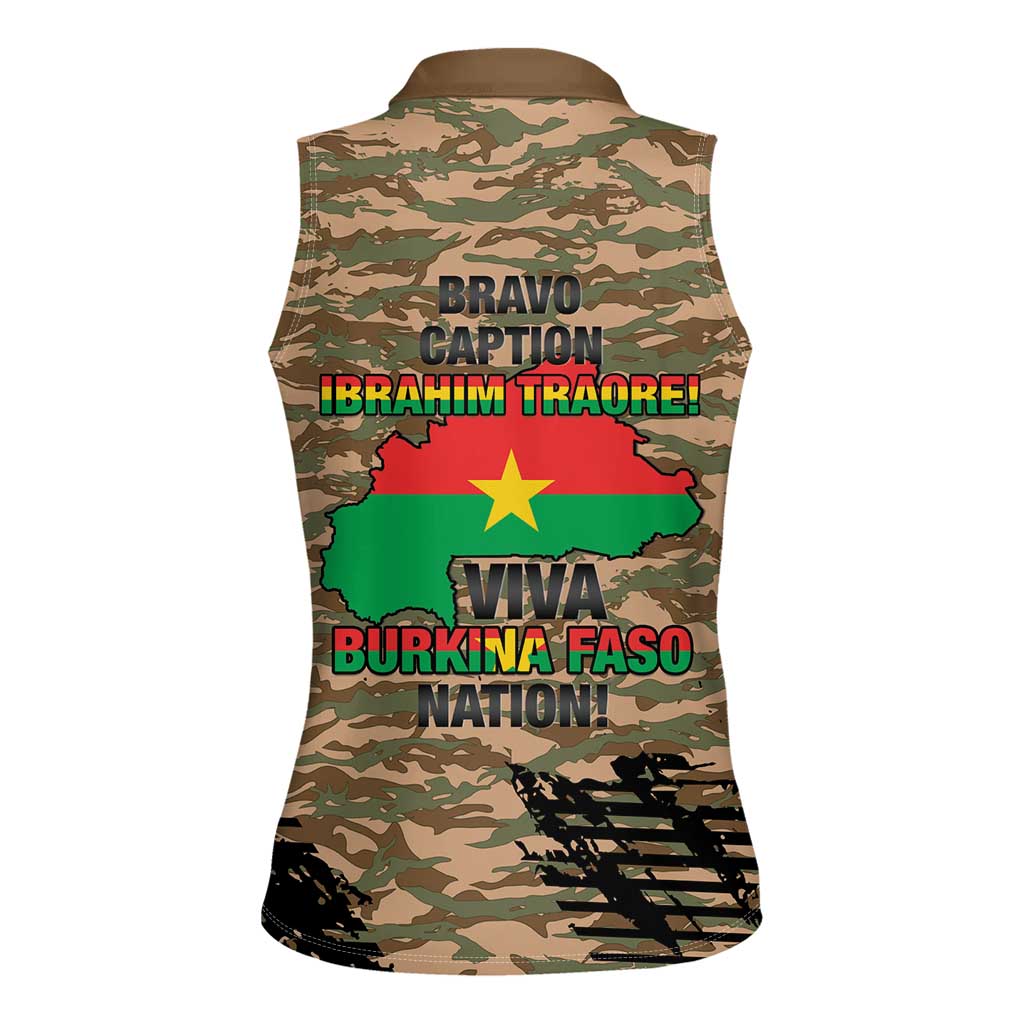 Burkina Faso Military Women Sleeveless Polo Shirt Bravo Caption Traore! Viva Burkina Faso Nation!