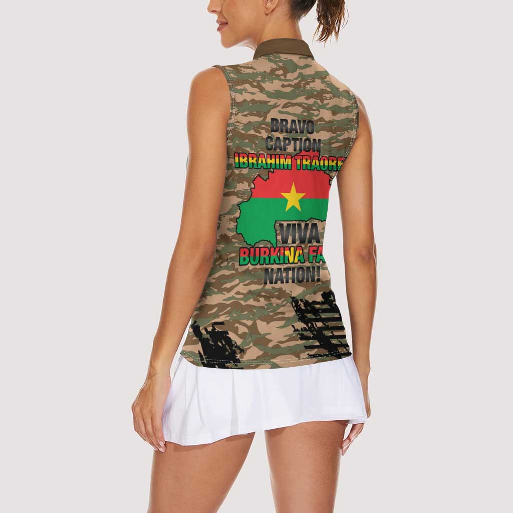 Burkina Faso Military Women Sleeveless Polo Shirt Bravo Caption Traore! Viva Burkina Faso Nation!