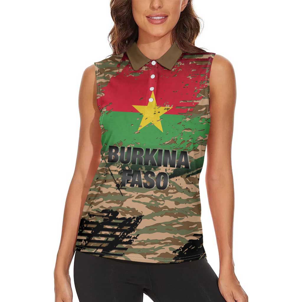 Burkina Faso Military Women Sleeveless Polo Shirt Bravo Caption Traore! Viva Burkina Faso Nation!