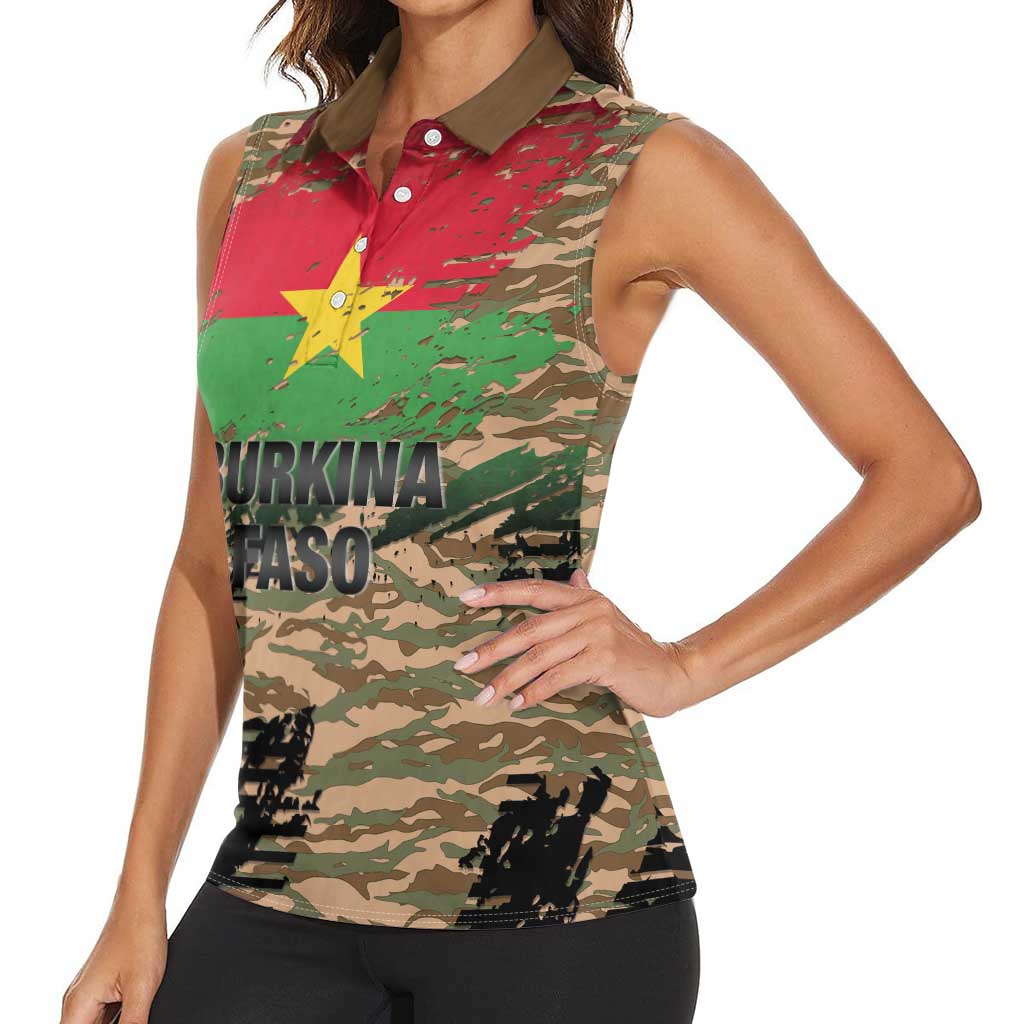 Burkina Faso Military Women Sleeveless Polo Shirt Bravo Caption Traore! Viva Burkina Faso Nation!