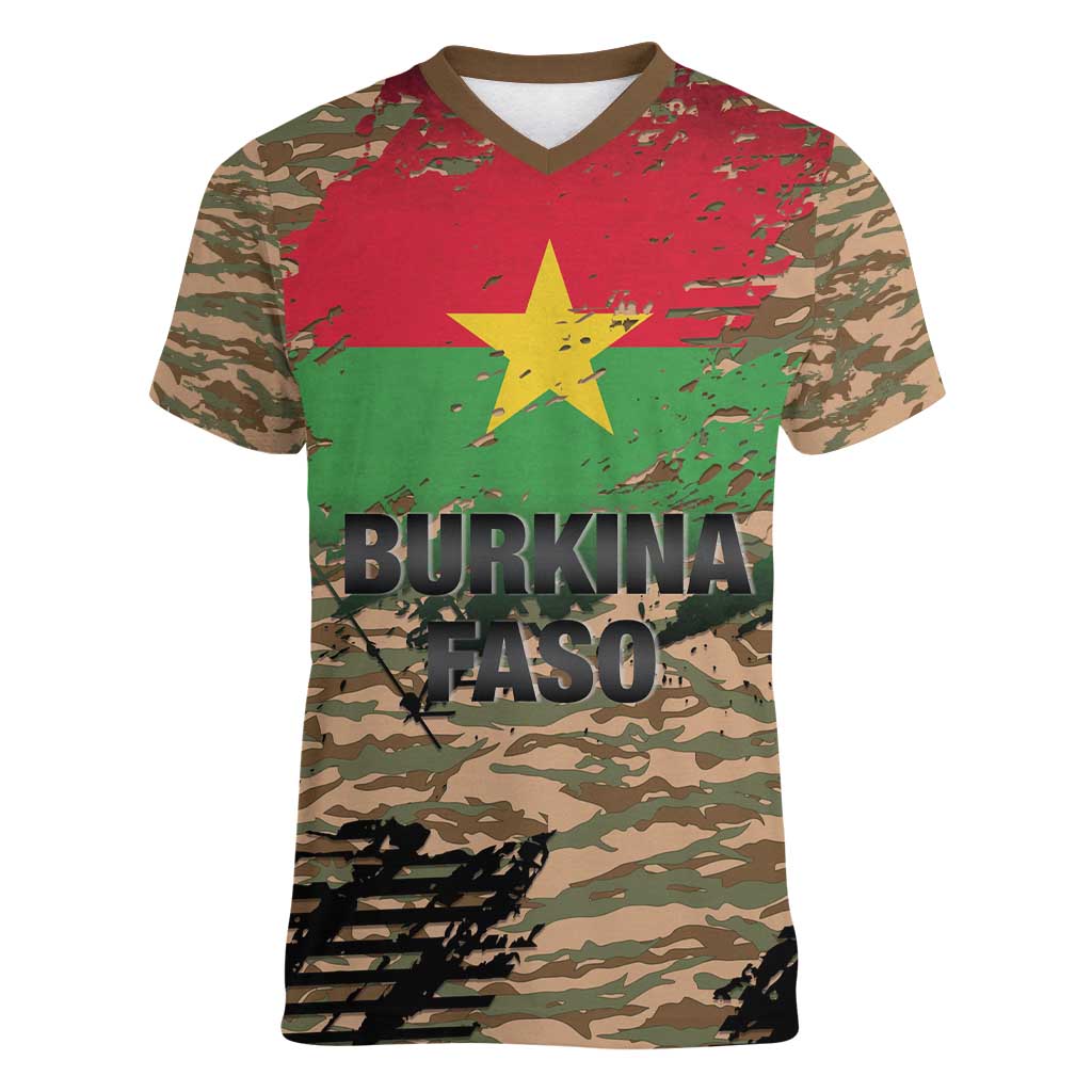 Burkina Faso Military Women V-Neck T-Shirt Bravo Caption Traore! Viva Burkina Faso Nation!