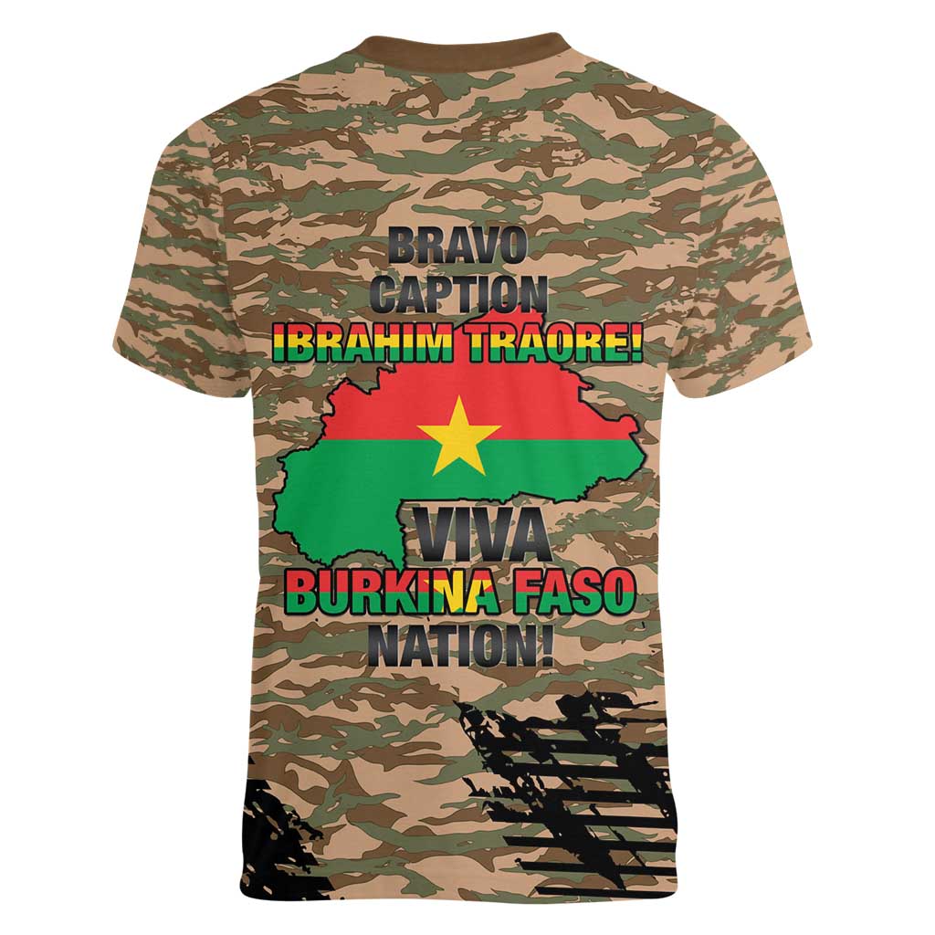 Burkina Faso Military Women V-Neck T-Shirt Bravo Caption Traore! Viva Burkina Faso Nation!