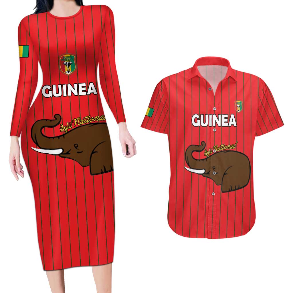 Custom Guinea Football Couples Matching Long Sleeve Bodycon Dress and Hawaiian Shirt Allez Syli National - Wonder Print Shop