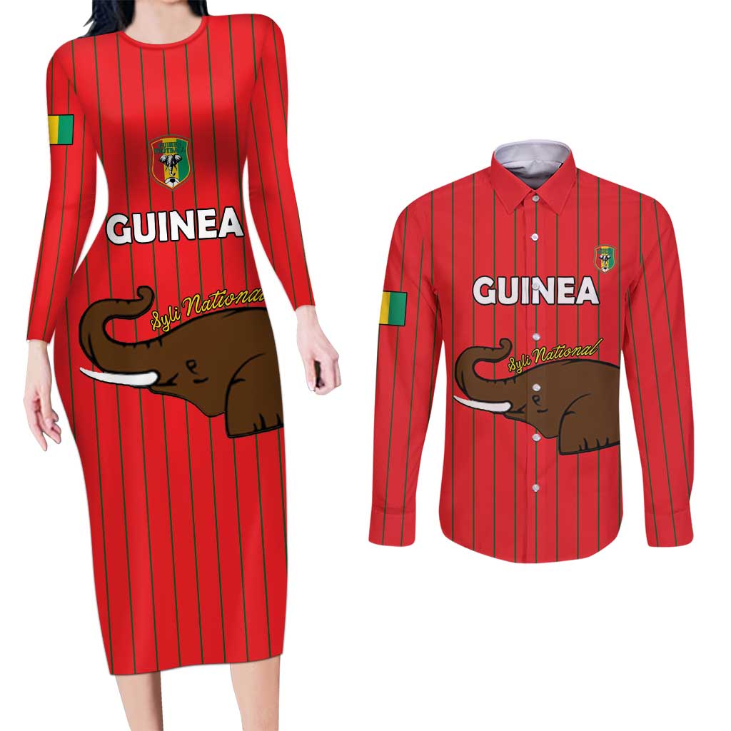 Custom Guinea Football Couples Matching Long Sleeve Bodycon Dress and Long Sleeve Button Shirt Allez Syli National - Wonder Print Shop