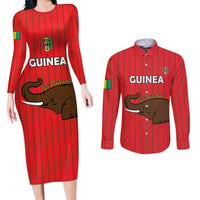 Custom Guinea Football Couples Matching Long Sleeve Bodycon Dress and Long Sleeve Button Shirt Allez Syli National - Wonder Print Shop