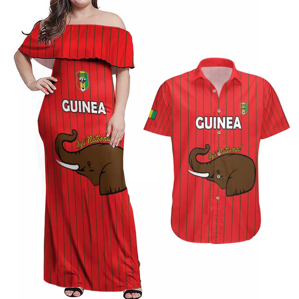 Custom Guinea Football Couples Matching Off Shoulder Maxi Dress and Hawaiian Shirt Allez Syli National - Wonder Print Shop