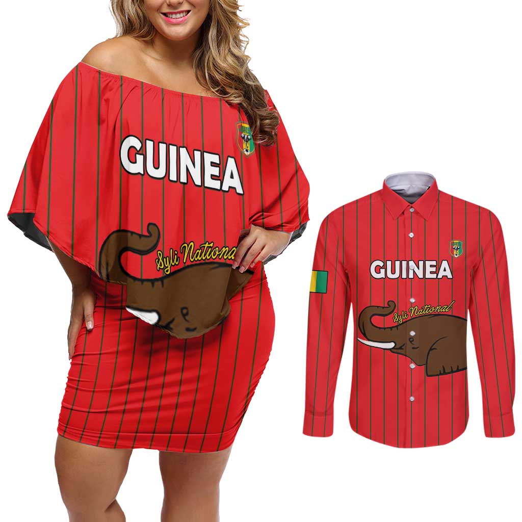 Custom Guinea Football Couples Matching Off Shoulder Short Dress and Long Sleeve Button Shirt Allez Syli National - Wonder Print Shop