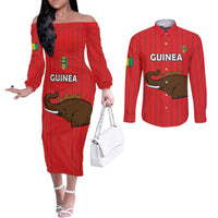 Custom Guinea Football Couples Matching Off The Shoulder Long Sleeve Dress and Long Sleeve Button Shirt Allez Syli National - Wonder Print Shop