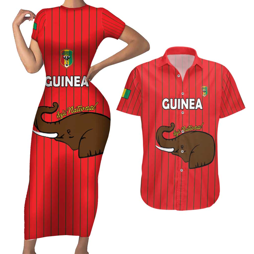 Custom Guinea Football Couples Matching Short Sleeve Bodycon Dress and Hawaiian Shirt Allez Syli National - Wonder Print Shop
