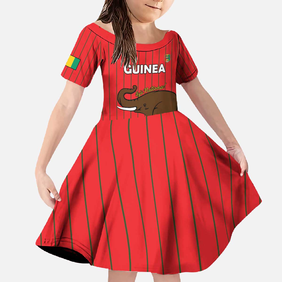 Custom Guinea Football Family Matching Off The Shoulder Long Sleeve Dress and Hawaiian Shirt Allez Syli National - Wonder Print Shop