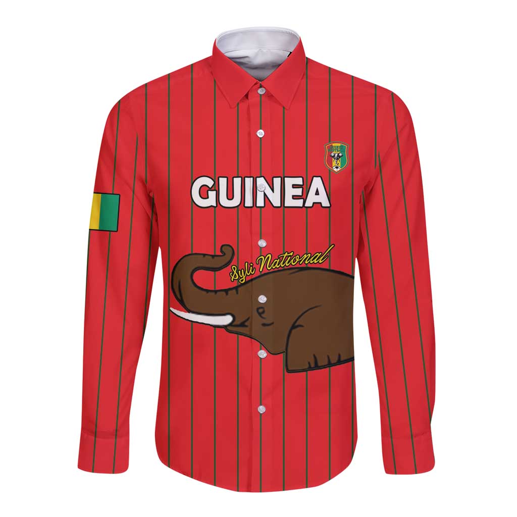 Custom Guinea Football Long Sleeve Button Shirt Allez Syli National - Wonder Print Shop