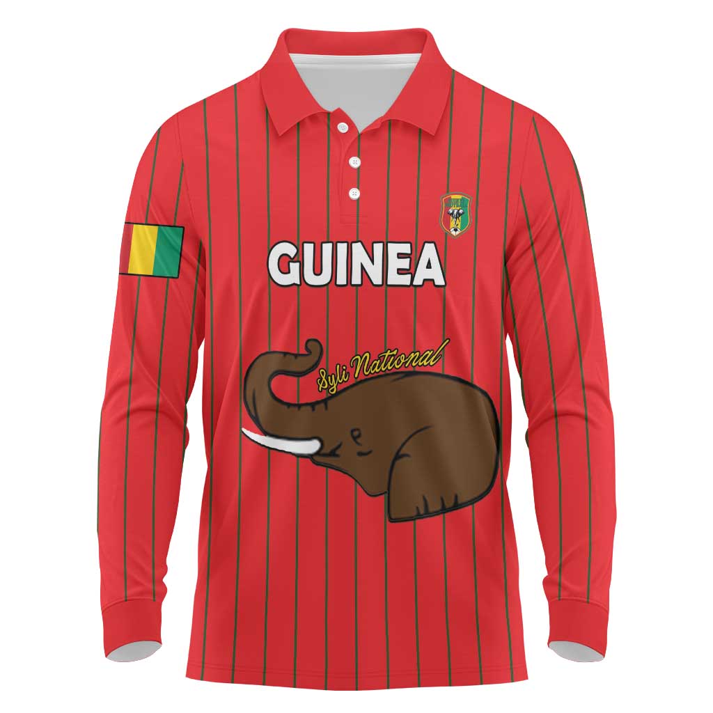 Custom Guinea Football Long Sleeve Polo Shirt Allez Syli National - Wonder Print Shop