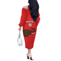 Custom Guinea Football Off The Shoulder Long Sleeve Dress Allez Syli National - Wonder Print Shop