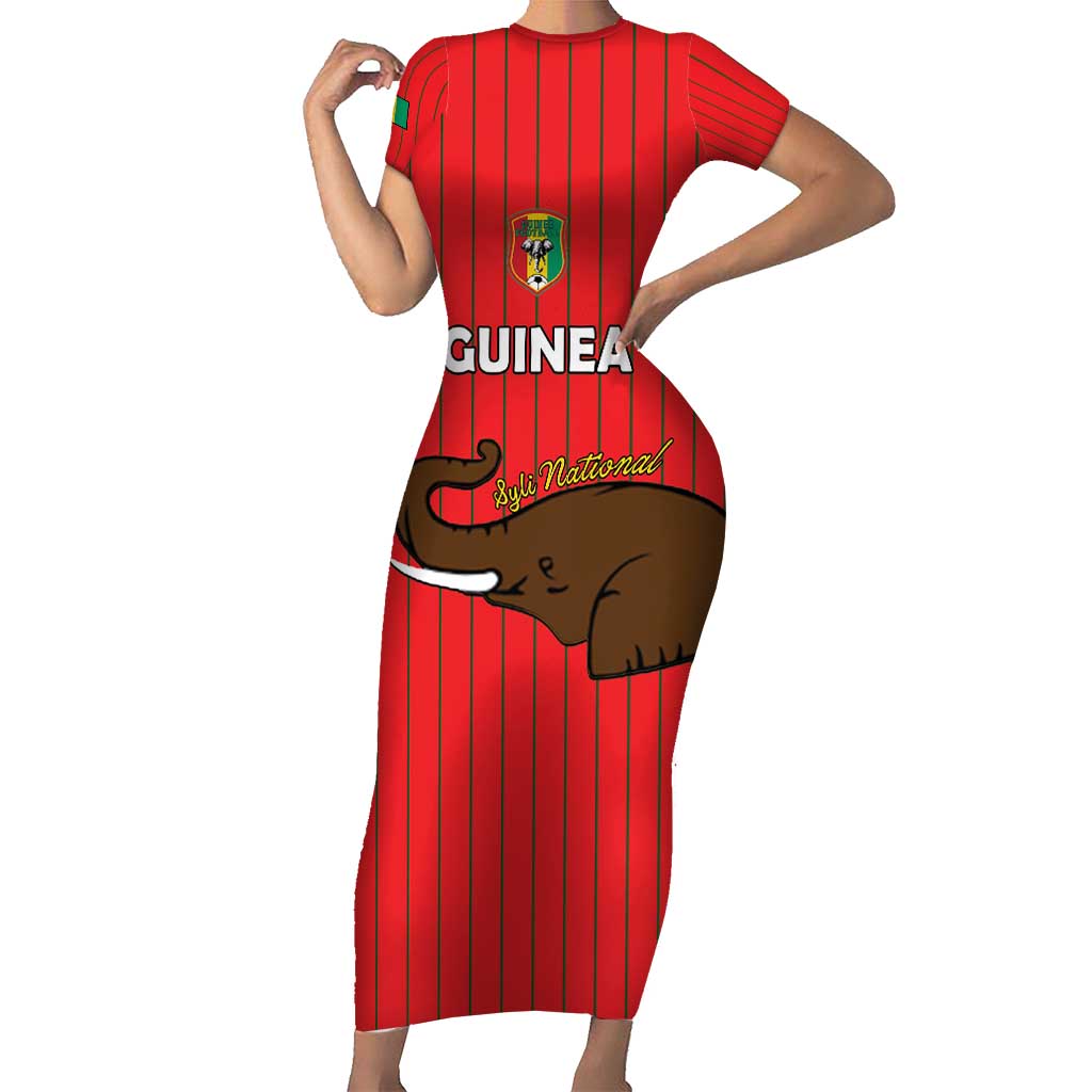 Custom Guinea Football Short Sleeve Bodycon Dress Allez Syli National - Wonder Print Shop