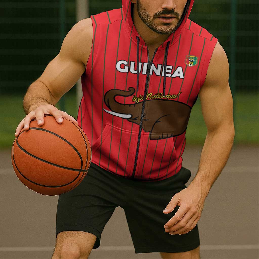 Custom Guinea Football Sleeveless Zip Hoodie Allez Syli National - Wonder Print Shop