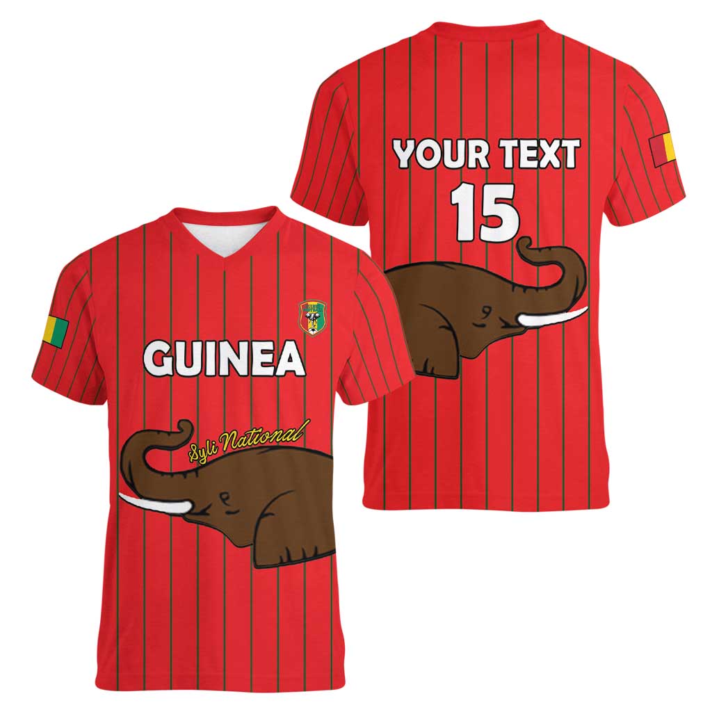 Custom Guinea Football Women V-Neck T-Shirt Allez Syli National - Wonder Print Shop