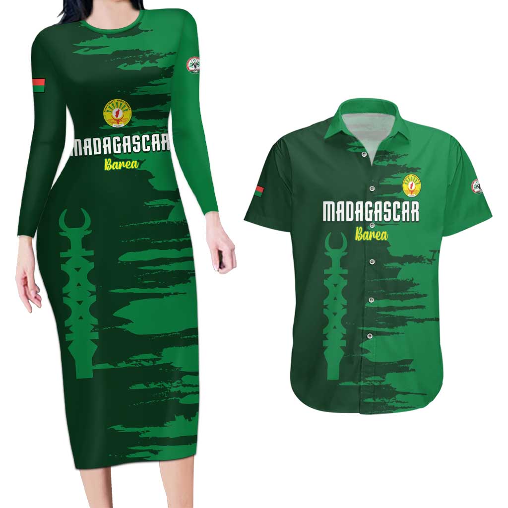 Custom Madagascar Football Couples Matching Long Sleeve Bodycon Dress and Hawaiian Shirt Go Barea - Wonder Print Shop