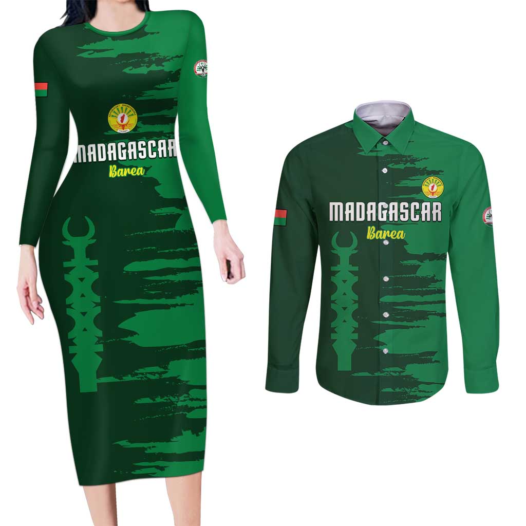 Custom Madagascar Football Couples Matching Long Sleeve Bodycon Dress and Long Sleeve Button Shirt Go Barea - Wonder Print Shop