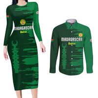 Custom Madagascar Football Couples Matching Long Sleeve Bodycon Dress and Long Sleeve Button Shirt Go Barea - Wonder Print Shop
