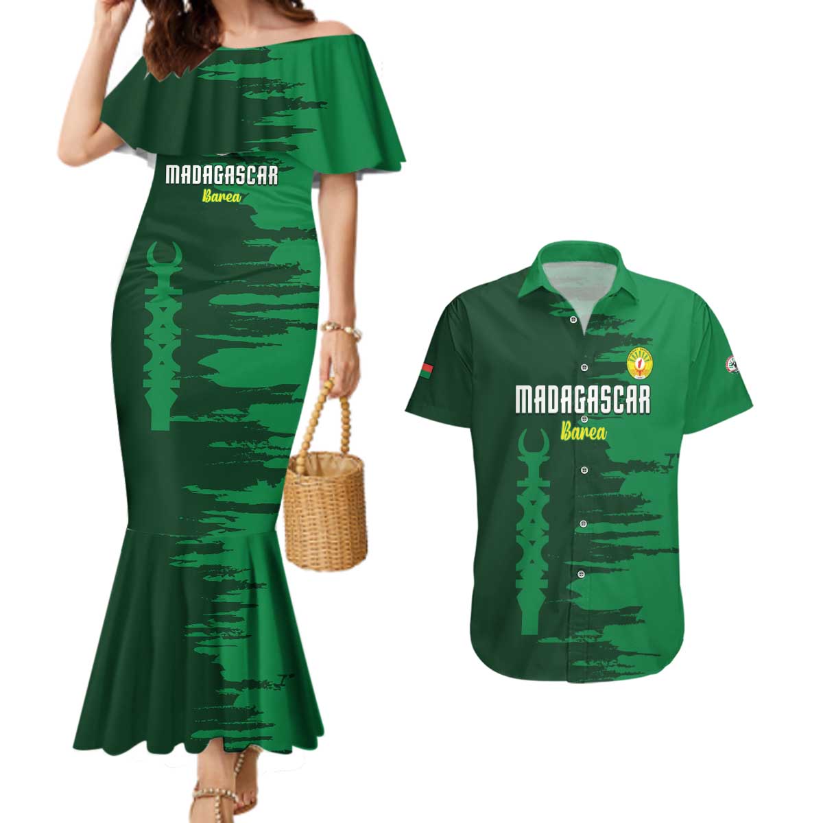 Custom Madagascar Football Couples Matching Mermaid Dress and Hawaiian Shirt Go Barea - Wonder Print Shop