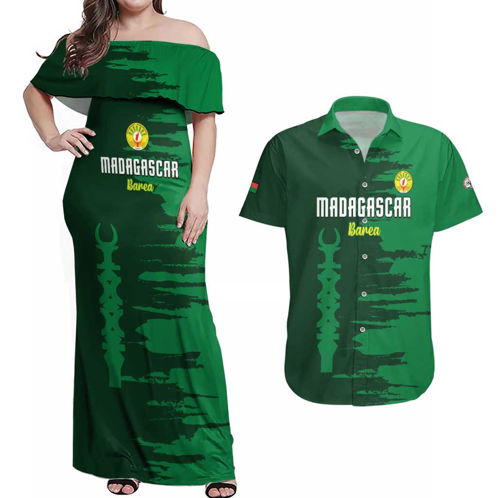 Custom Madagascar Football Couples Matching Off Shoulder Maxi Dress and Hawaiian Shirt Go Barea - Wonder Print Shop
