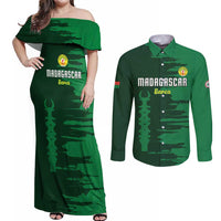 Custom Madagascar Football Couples Matching Off Shoulder Maxi Dress and Long Sleeve Button Shirt Go Barea - Wonder Print Shop