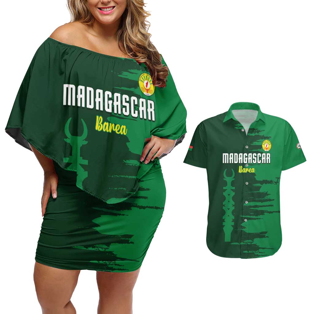 Custom Madagascar Football Couples Matching Off Shoulder Short Dress and Hawaiian Shirt Go Barea - Wonder Print Shop