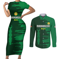 Custom Madagascar Football Couples Matching Short Sleeve Bodycon Dress and Long Sleeve Button Shirt Go Barea - Wonder Print Shop