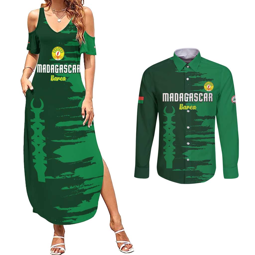 Custom Madagascar Football Couples Matching Summer Maxi Dress and Long Sleeve Button Shirt Go Barea - Wonder Print Shop