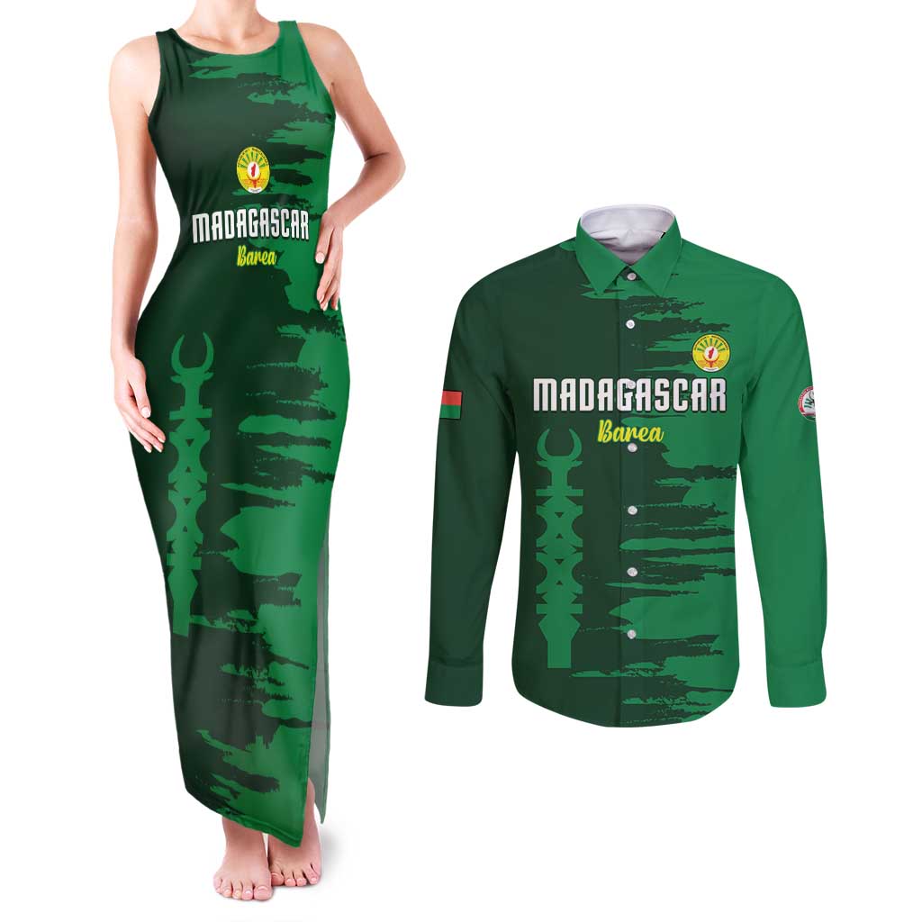 Custom Madagascar Football Couples Matching Tank Maxi Dress and Long Sleeve Button Shirt Go Barea - Wonder Print Shop