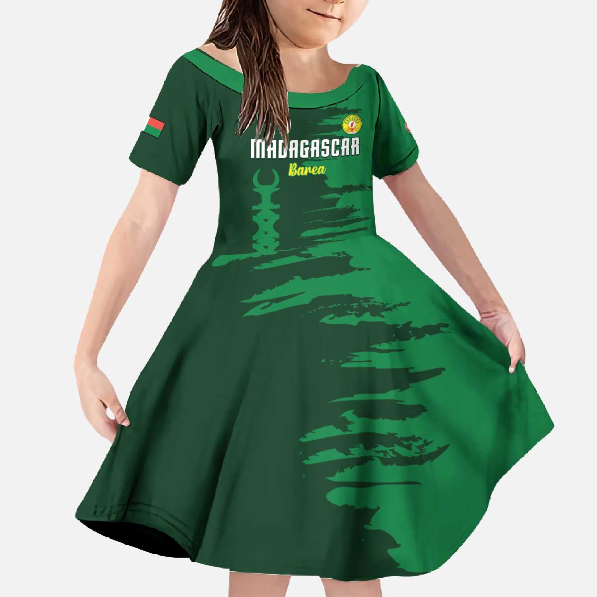 Custom Madagascar Football Family Matching Off The Shoulder Long Sleeve Dress and Hawaiian Shirt Go Barea - Wonder Print Shop