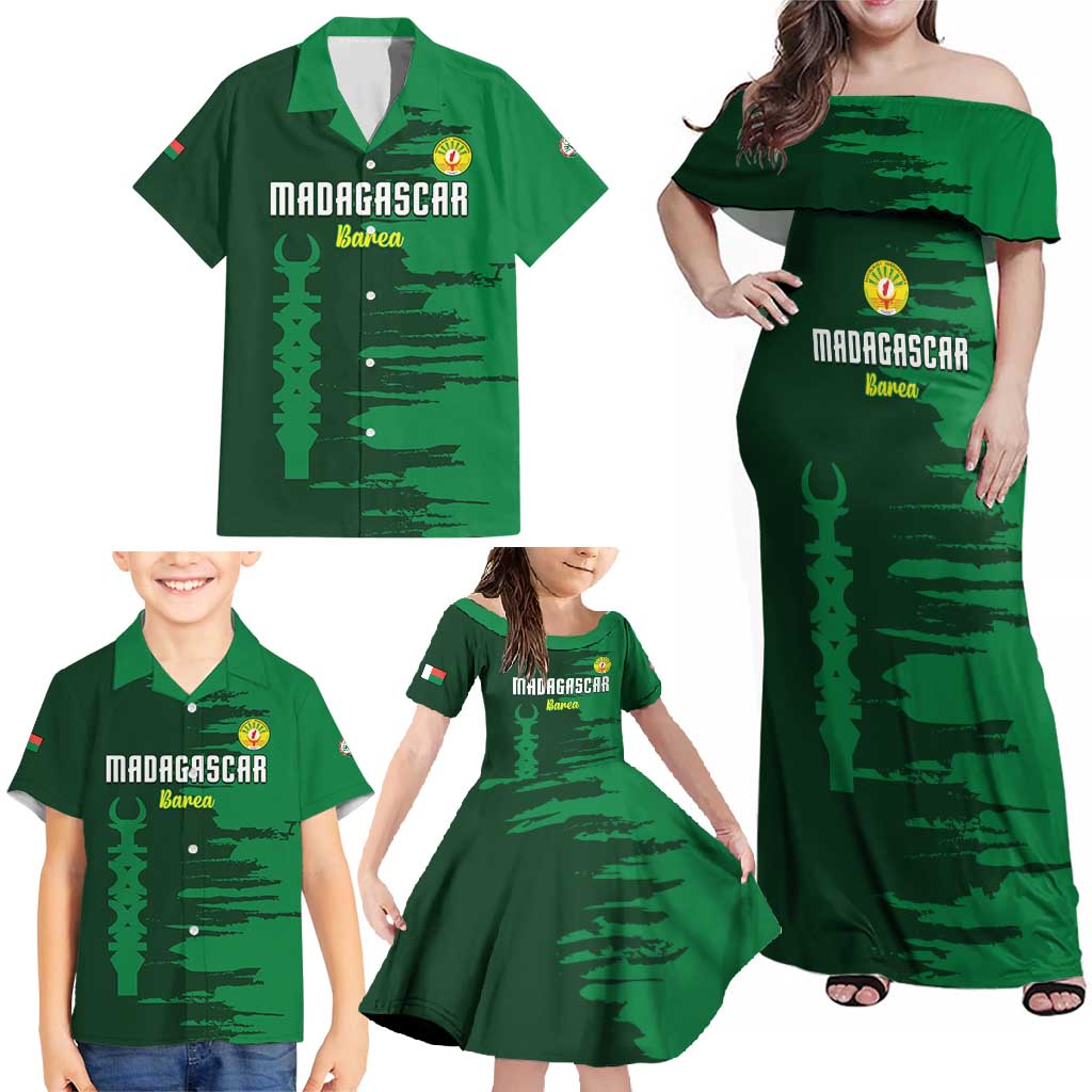 Custom Madagascar Football Family Matching Off Shoulder Maxi Dress and Hawaiian Shirt Go Barea - Wonder Print Shop