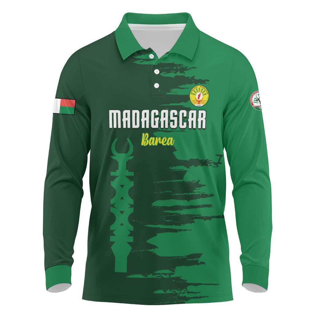 Custom Madagascar Football Long Sleeve Polo Shirt Go Barea - Wonder Print Shop