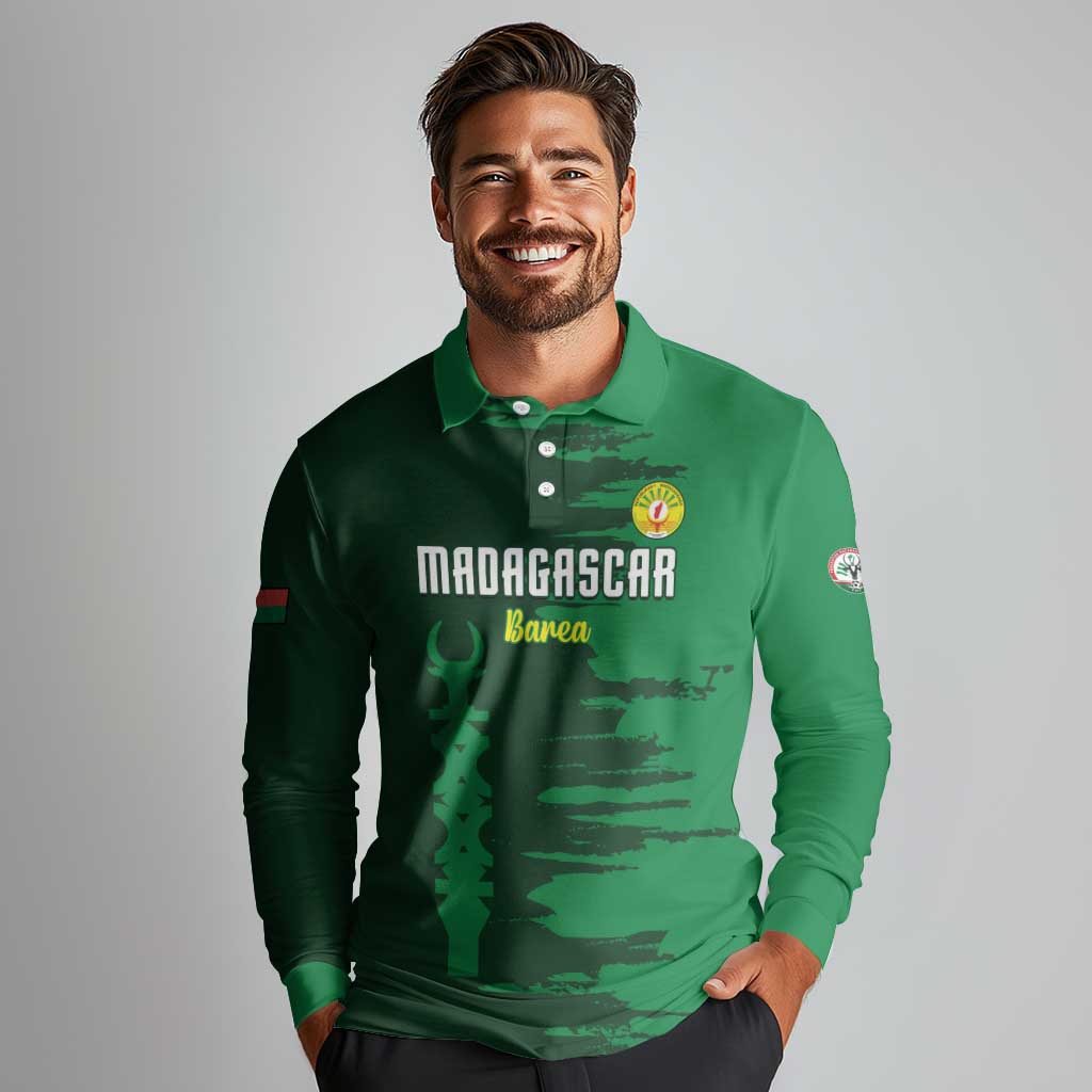 Custom Madagascar Football Long Sleeve Polo Shirt Go Barea - Wonder Print Shop