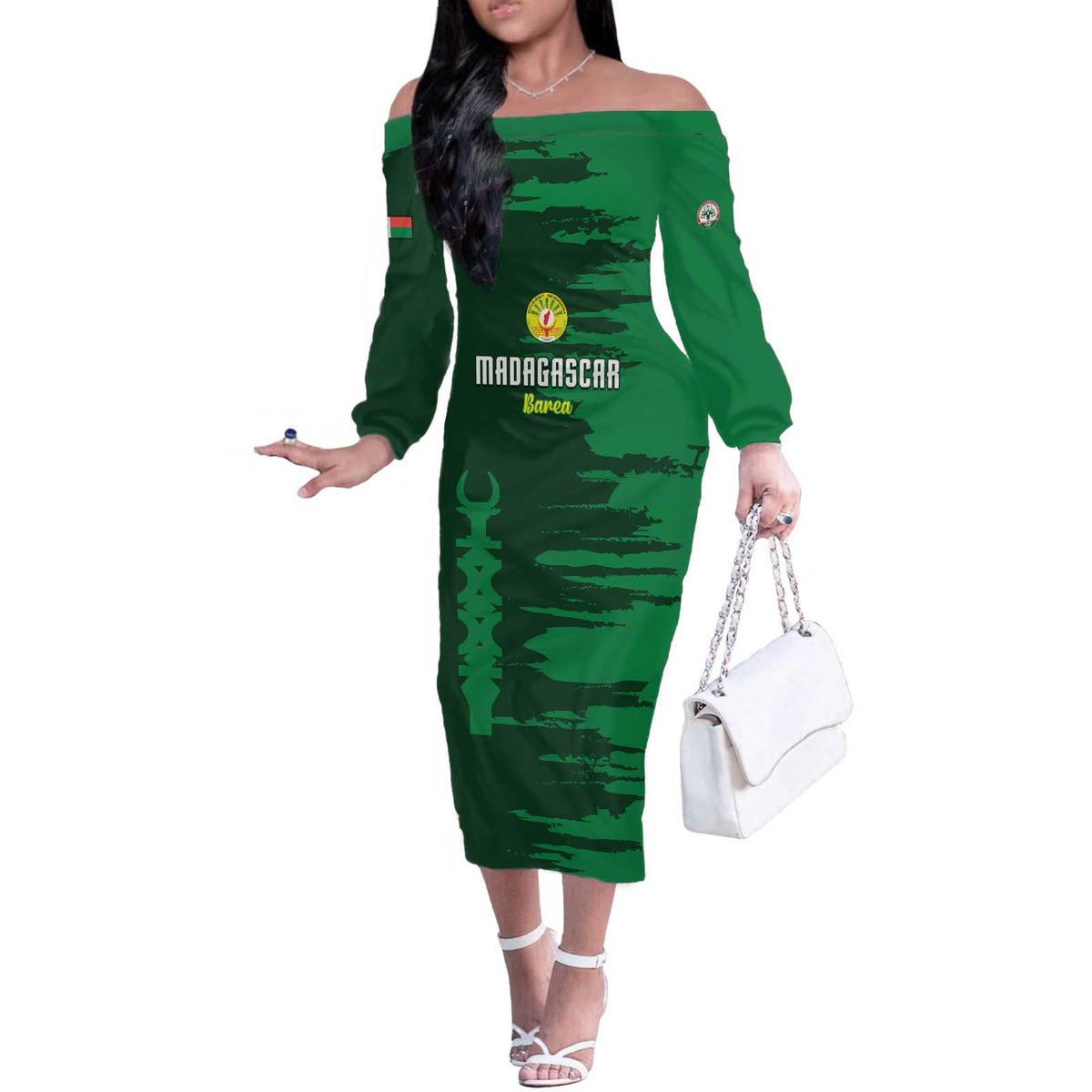 Custom Madagascar Football Off The Shoulder Long Sleeve Dress Go Barea - Wonder Print Shop