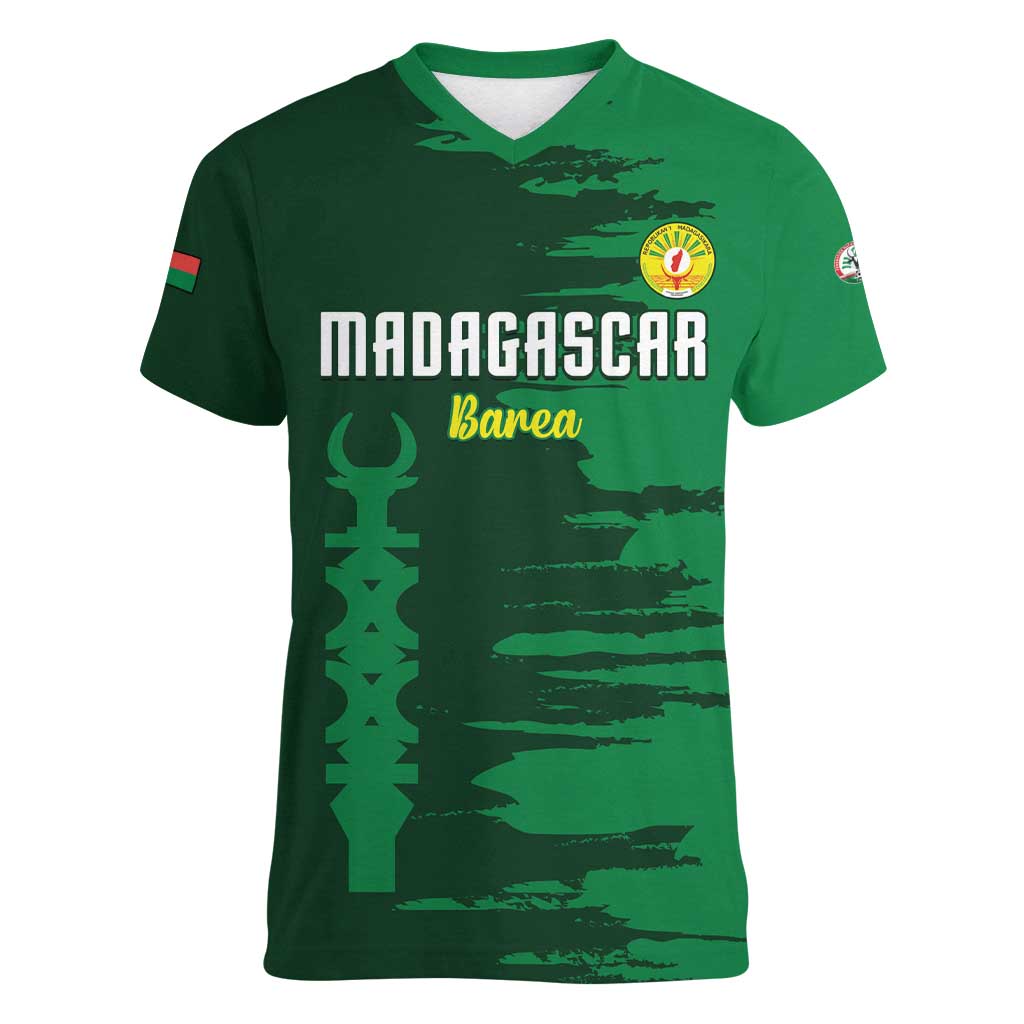 Custom Madagascar Football Women V-Neck T-Shirt Go Barea - Wonder Print Shop