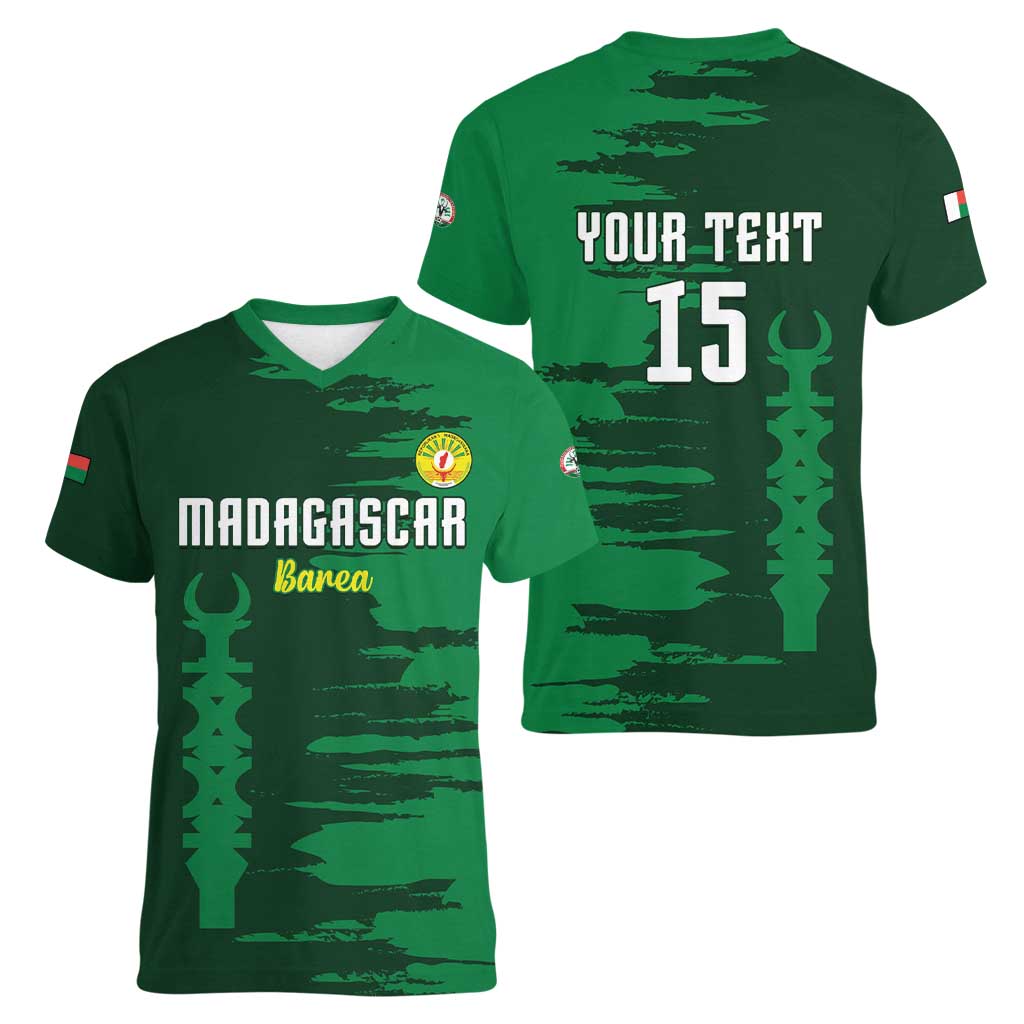 Custom Madagascar Football Women V-Neck T-Shirt Go Barea - Wonder Print Shop
