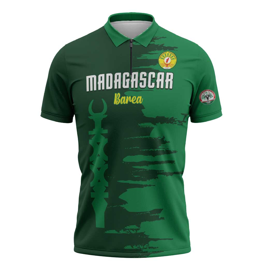 Custom Madagascar Football Zipper Polo Shirt Go Barea - Wonder Print Shop