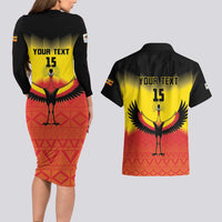 Custom Uganda Football Couples Matching Long Sleeve Bodycon Dress and Hawaiian Shirt Go Cranes Go - Wonder Print Shop