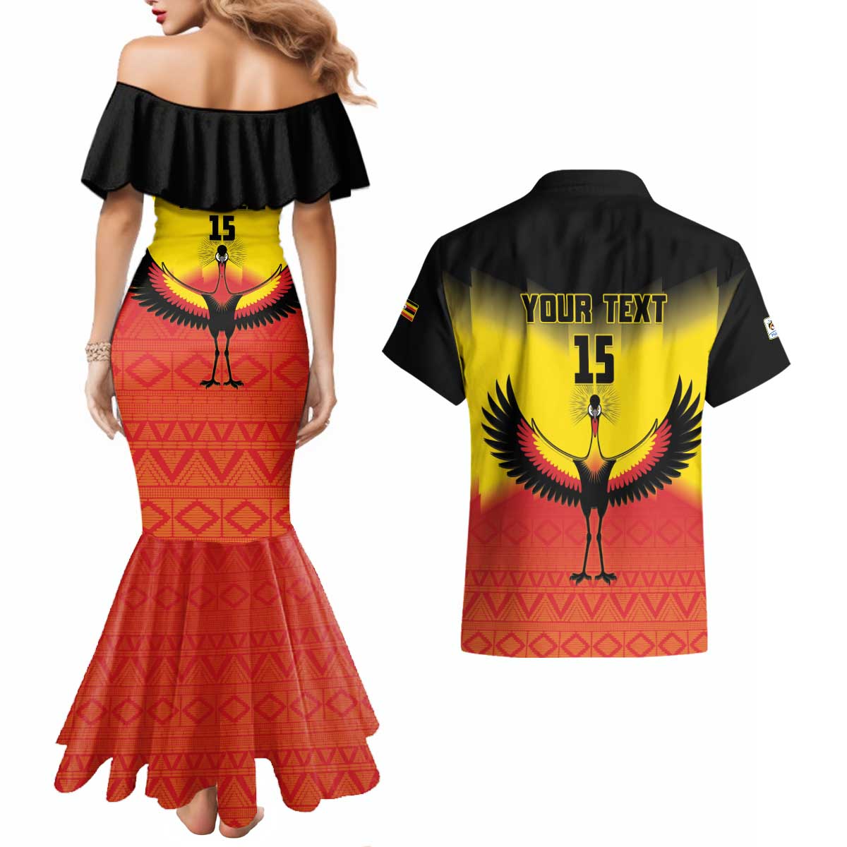 Custom Uganda Football Couples Matching Mermaid Dress and Hawaiian Shirt Go Cranes Go - Wonder Print Shop