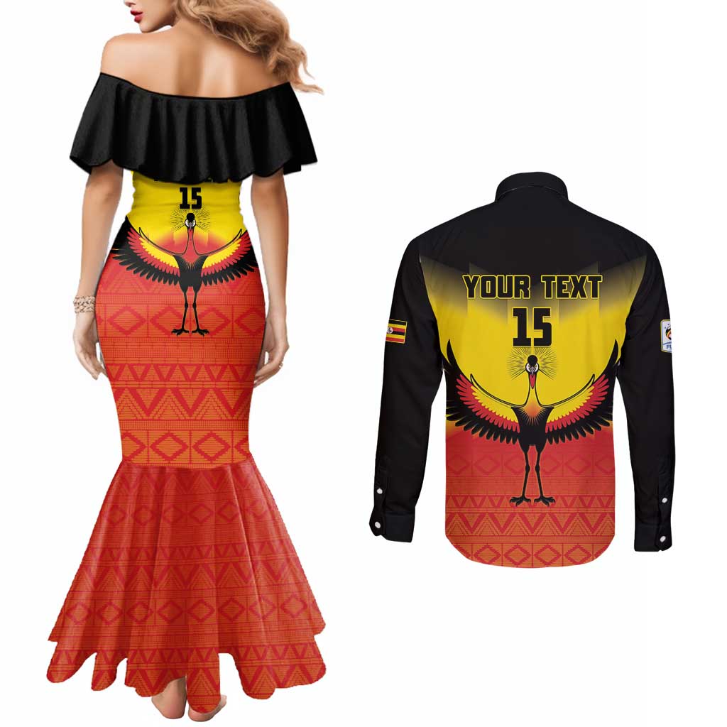 Custom Uganda Football Couples Matching Mermaid Dress and Long Sleeve Button Shirt Go Cranes Go - Wonder Print Shop
