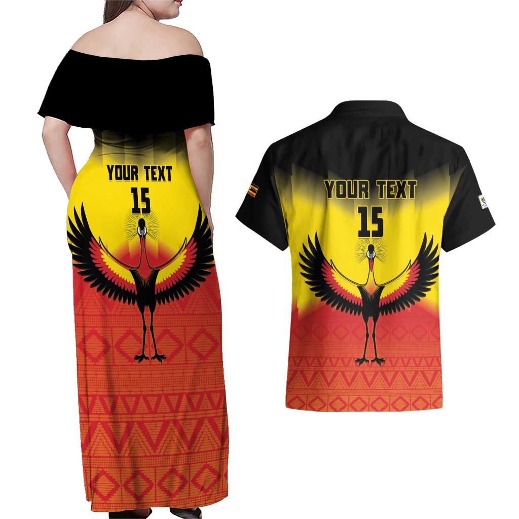 Custom Uganda Football Couples Matching Off Shoulder Maxi Dress and Hawaiian Shirt Go Cranes Go - Wonder Print Shop