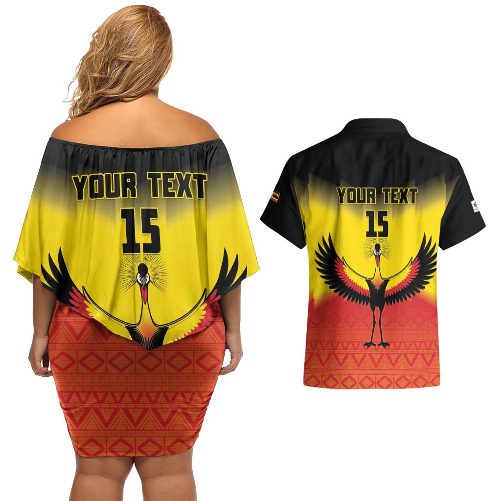 Custom Uganda Football Couples Matching Off Shoulder Short Dress and Hawaiian Shirt Go Cranes Go - Wonder Print Shop