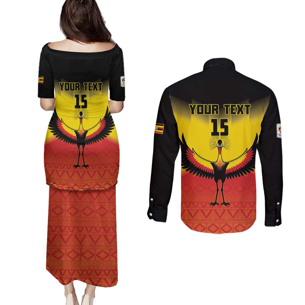 Custom Uganda Football Couples Matching Puletasi and Long Sleeve Button Shirt Go Cranes Go - Wonder Print Shop