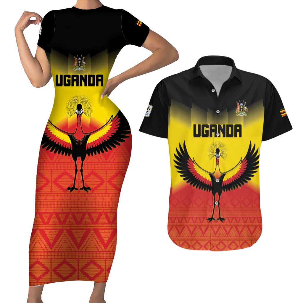 Custom Uganda Football Couples Matching Short Sleeve Bodycon Dress and Hawaiian Shirt Go Cranes Go - Wonder Print Shop